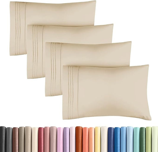 King Standard Pillow Cases Set of 4 - Soft Hotel Quality Pillowcase Covers - Comfy Bedding for Women, Men, Kids & Teens - Machine Washable Pillow Protectors - 4 Piece Set - King Standard Size Wheat