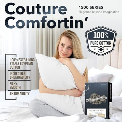 TEXAS LINEN CO. 100% Egyptian Cotton Pillow Cases Standard/Queen Size Set of 2 - Luxury 1500 Series Couture Comfortin' Collection Cotton Pillowcases (Sage Green), Fits Standard & Queen Size Pillows