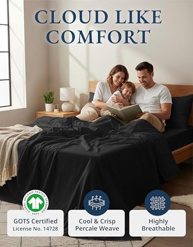 LANE LINEN Cal King Sheet Set 100% Organic Cotton Cooling Soft 4pc - Black