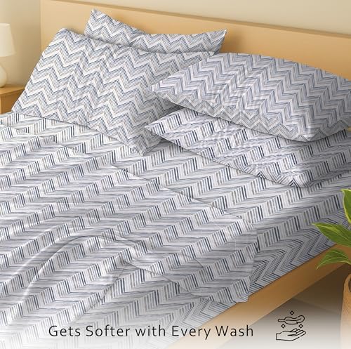 RUVANTI 100% Cotton Percale King Sheets, Crisp and Soft, Inverted Streak