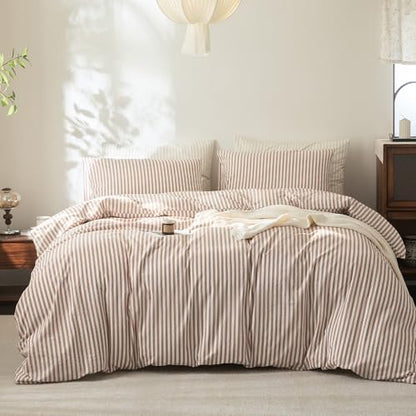 FOSSA Striped Duvet Cover Set Washed Cotton Linen Feel Oversized King Plus