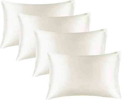 BEDELITE Satin Pillowcase for Hair and Skin, Super Soft Similar to Silk Pillow Cases 4 Pack with Envelope Closure, Cooling Pillowcases for Women Men (20"x26" Standard Size, Ivory)
