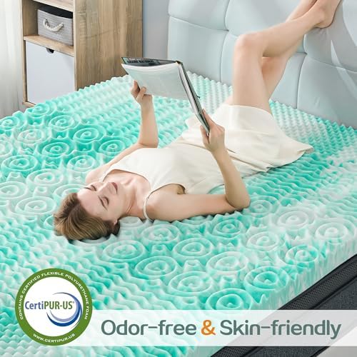 SINWEEK Mattress Topper 5-Zone Memory Foam Mattress Topper Pressure Relieve Soft Mattress Pad, CertiPUR-US Certified, 2 Inch Twin XL Size, Green