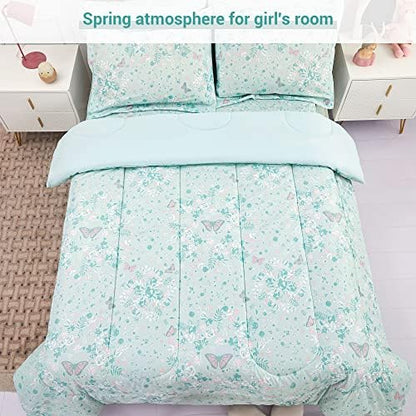 Viviland Kids Twin Bedding Sets, Girls Comforter, Green Butterfly