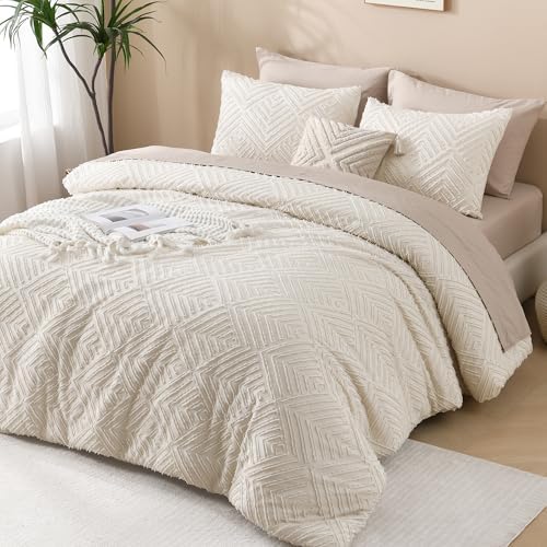 Andency Beige Super King Comforter, 3 Pieces Boho Bedding Set