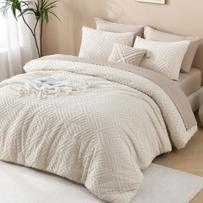 Andency Beige Super King Comforter, 3 Pieces Boho Bedding Set