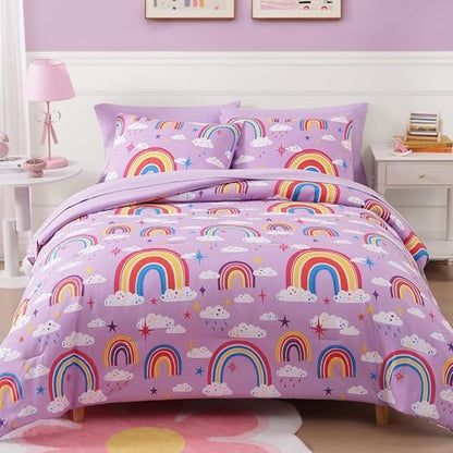 Girls Full Size Bedding Sets - 7 Pieces Purple Rainbow Full Comforter Set