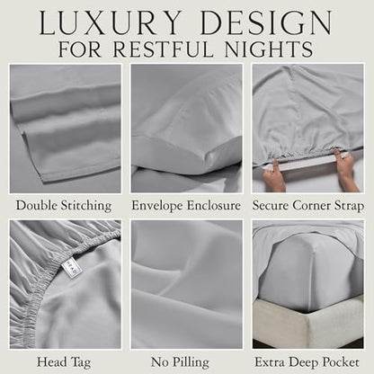KARISSA MAE 7 Piece Luxury Bamboo Viscose Split King Sheets, FSC Certified