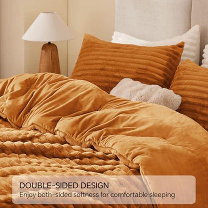 BEDELITE Fleece Twin/Twin XL Comforter Set, Fluffy Bed Set, Rust Orange