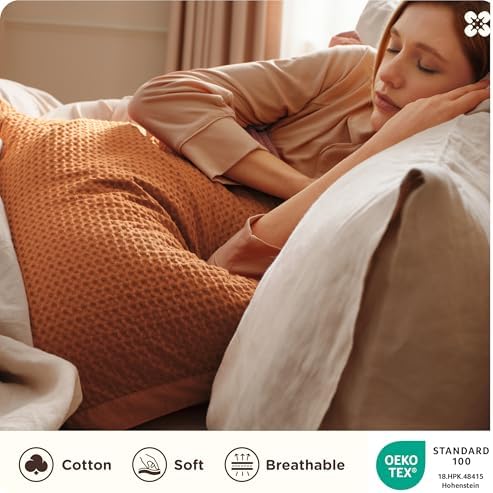 Bedsure PureWoven 3 Pieces Cotton Waffle Duvet Cover Set, Queen, Terracotta