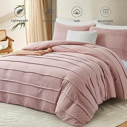 Oli Anderson 3PCS Pleated Duvet Cover Set, Misty Rose, King