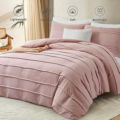 Oli Anderson 3PCS Pleated Duvet Cover Set, Misty Rose, King