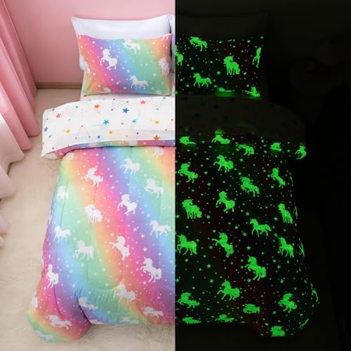 A Nice Night 5pc Rainbow Comforter Set Glow in The Dark Kids Bedding Queen