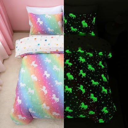 A Nice Night 5pc Rainbow Comforter Set Glow in The Dark Kids Bedding Queen