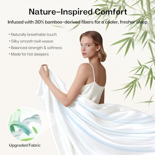 MR&HM Full Size Sheets 4 Pieces, Rayon Derived from Bamboo Blend, White