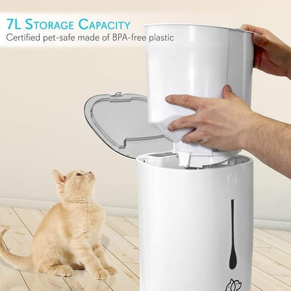 SereneLife 7L Smart Automatic Pet Feeder - Electronic Digital Dry Food Storage Meal Dispenser w/Built-in Microphone, Voice Recorder, Optional Battery, Timer Programmable to Feed Cat and Dog SLAPF30