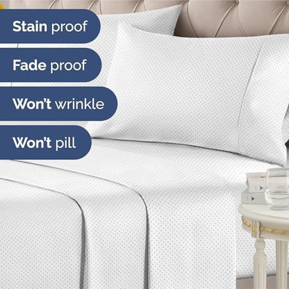 Queen 4 Piece Striped Sheet Set - Soft, Breathable & Cooling - Microdots