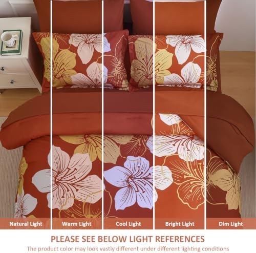 Burnt Orange King Size Comforter Set, 7 Pieces Fall Floral Bedding Set