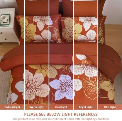 Burnt Orange King Size Comforter Set, 7 Pieces Fall Floral Bedding Set
