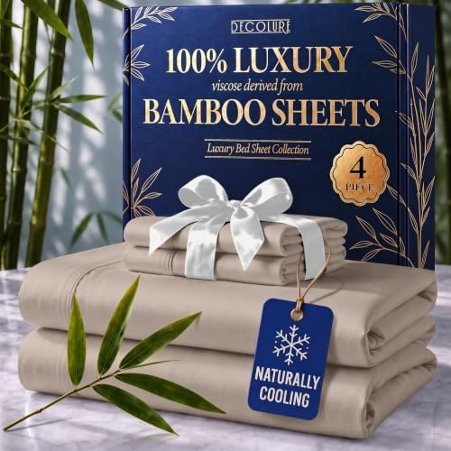 DECOLURE 100% Viscose Derived from Bamboo Sheets Queen Size | 4 Pc Bed Set