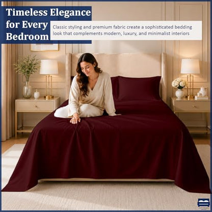 Cottingon 4 Piece Full Sheets Fits 16" Deep, Egyptian Cotton, Burgundy