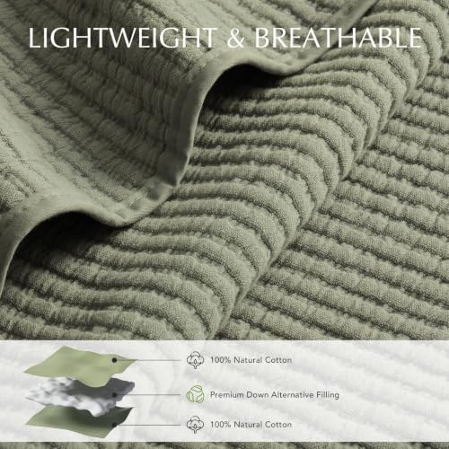 EVERGRACEHOME Cotton Ribbed Matelassé Coverlet Set, Queen Size, Dried Sage