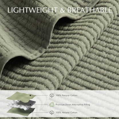EVERGRACEHOME Cotton Ribbed Matelassé Coverlet Set, Queen Size, Dried Sage