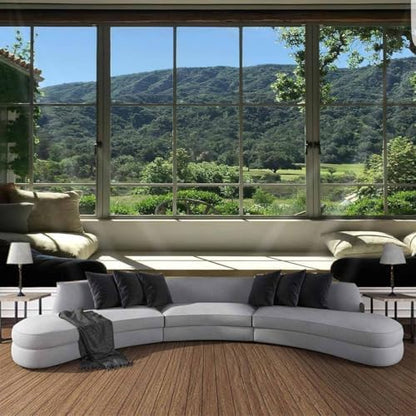 FENDROM Green Forest Natural Tapestry Landscape Window Scenery Wall Aesthetic Tapestry for Bedroom Flannel Beach Blanket Living Dinning Room College Dorm Wall Hanging