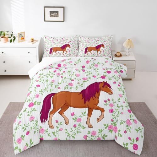Feelyou Girls Horse Comforter Comforter Set Twin Size for Twin Baby
