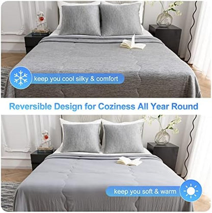 CHOSHOME Cooling Comforter Cooling Blanket, Q-Max 0.45 Cool Sleeping Summer Blanket for Hot Sleeper Night Sweats, Queen 90" x 90", Grey