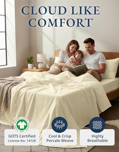 LANE LINEN California King Sheet Set 100% Organic Cotton 4pc Soft - Natural