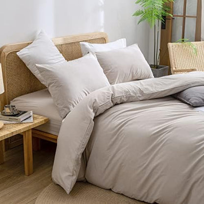BESTOUCH Cotton Solid Duvet Cover Set Linen Feel Linen Grey King