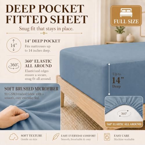 CozyLux Full Size Comforter Sets Grayish Blue- 7 Pieces Bed in a Bag