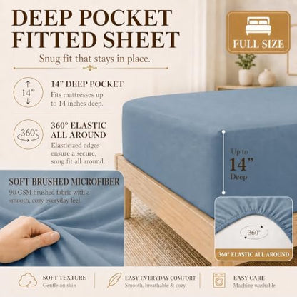 CozyLux Full Size Comforter Sets Grayish Blue- 7 Pieces Bed in a Bag