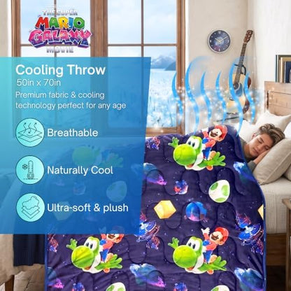 Super Mario Galaxy Movie Cooling Throw for Hot Sleepers, 50 x 70 Inch Lightweight All-Season, Soft Breathable Cooling Fabric for Couch, Bed, (Officially Licensed Product) by Franco Calm