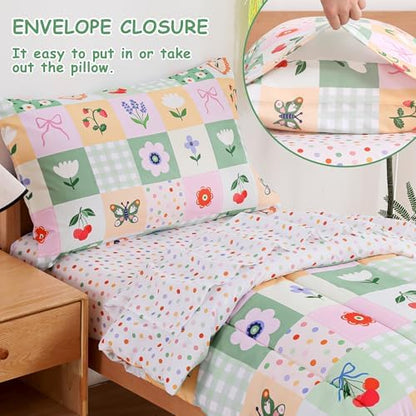 Mooreeke Toddler Bedding Sets for Girls,4 Pieces Floral Butterfly Printed