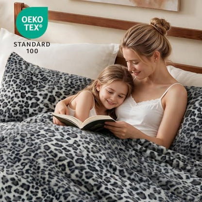 BEDELITE Faux Fur Queen Comforter Set Grey Cheetah,Thick & Warm Comforter