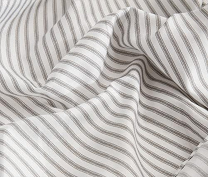 CHIXIN Ticking Stripe Ruffle Skirt Bedspread Full Size - 30" Long Drop, Shabby Chic Style, Lightweight Bedding Cover, 3 Piece Set, Light Grey