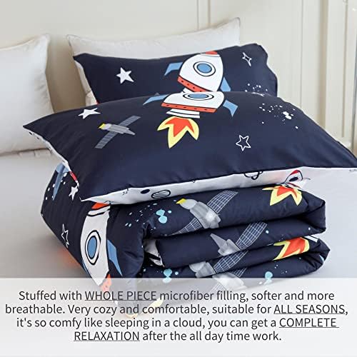 RYNGHIPY Full Space Rocket Bedding Set for Boys Girls 3 Pieces
