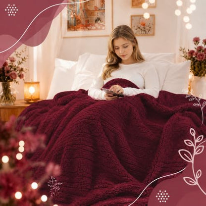 Eydna Electric Heated Blanket Full Size 72"×84" with 9 Heating Levels & 1-10Hs Auto Off，Double Sided Plush Sherpa, Energy Efficient, Machine Washable, Couch & Bed, Gifts for Women- Red