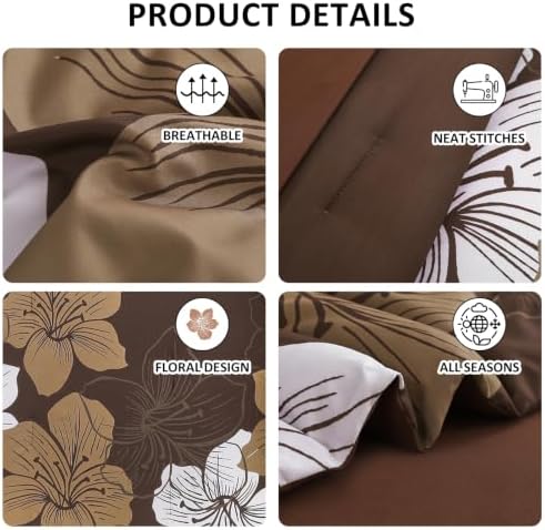 Luxudecor Brown King Size Comforter Set, 7 Pieces Floral Bed in a Bag