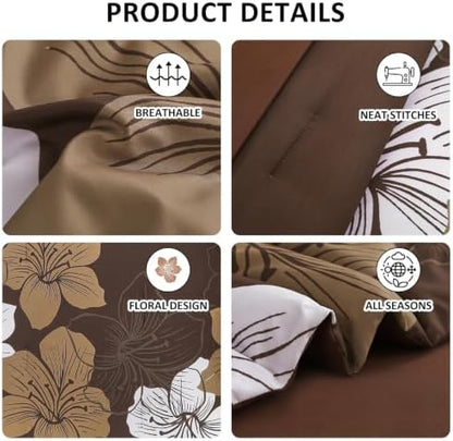Luxudecor Brown King Size Comforter Set, 7 Pieces Floral Bed in a Bag