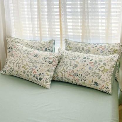 LifeTB Botanical Flower Duvet Cover Twin XL Sage Green Floral Duvet Cover 100% Cotton Wildflower Plants Pattern Floral Comforter Cover with 2 Pillowcases Girl Teen Vintage Floral Bedding Set Twin XL