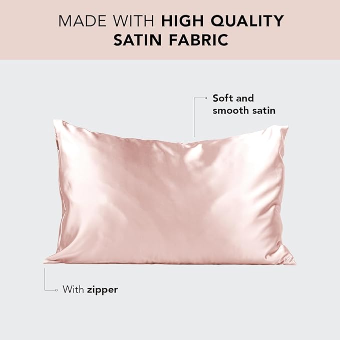Kitsch Satin Pillowcase with Zipper for Hair & Skin - Softer Than Silk Pillow Cases, Smooth Cooling Satin Pillow Case, Wrinkle-Free, Machine Washable, King Size Satin Pillow Case 19x36 - Blush, 2pcs