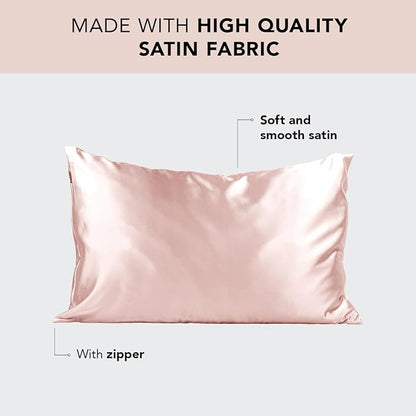 Kitsch Satin Pillowcase with Zipper for Hair & Skin - Softer Than Silk Pillow Cases, Smooth Cooling Satin Pillow Case, Wrinkle-Free, Machine Washable, King Size Satin Pillow Case 19x36 - Blush, 2pcs