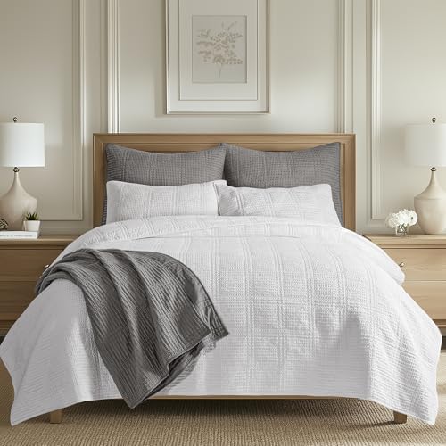 Levtex Home Cloud Waffle Twin XL/Twin Quilt Set (68x86in) with 1 Pillow Sham (26x20in) - Box Quilted Waffle Texture - Bright White - Cotton Twin Size Quilt Bedding Set - Lightweight Soft Pre-Washed