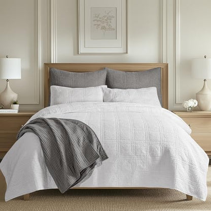 Levtex Home Cloud Waffle Twin XL/Twin Quilt Set (68x86in) with 1 Pillow Sham (26x20in) - Box Quilted Waffle Texture - Bright White - Cotton Twin Size Quilt Bedding Set - Lightweight Soft Pre-Washed