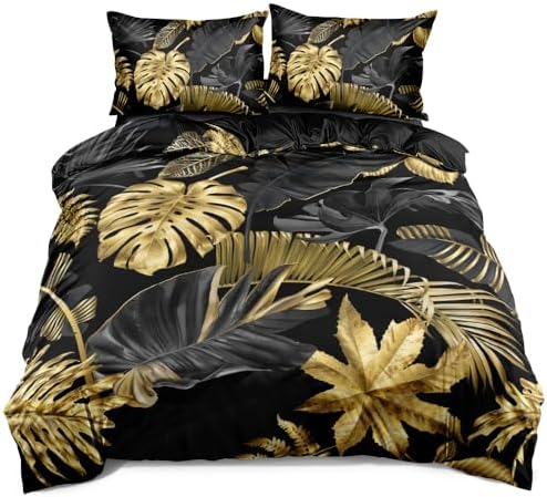 Twin Size Tropical Palm Leaf Duvet Cover Set – Botanical Plants Bedding for Boys & Girls, Natural & Romantic Bedroom Decor