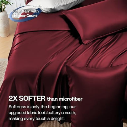 MR&HM Queen Sheets 4 Pieces, Rayon Derived from Bamboo Blend, Burgundy