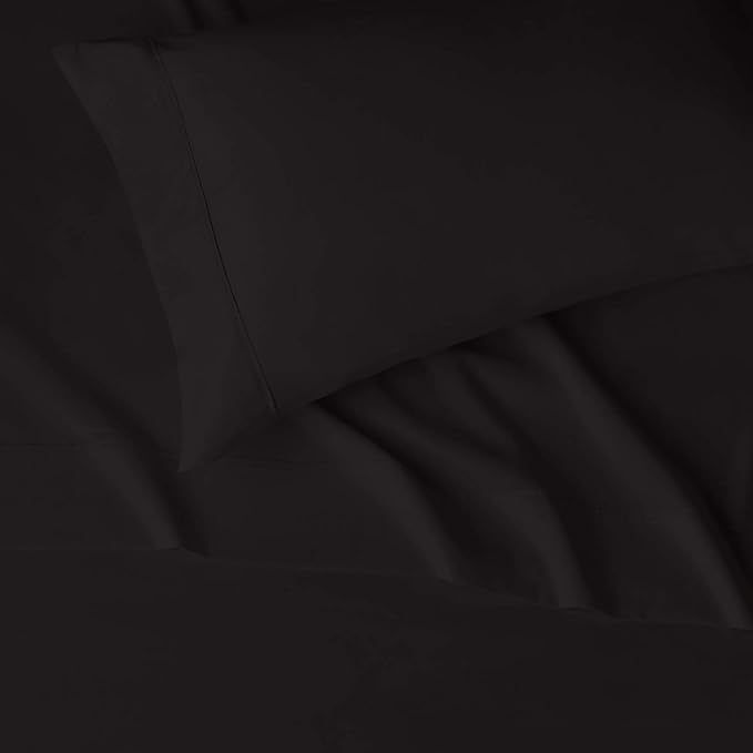 Amazon Basics Lightweight Breathable Super Soft Easy Care Wrinkle Resistant Brushed Microfiber 3 Piece Bed Sheet Set with 14-Inch Deep Pockets, Twin, Black, Solid